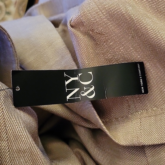 New York & Co tan Vneck dress puff sleeve fit waist A-line maxi pockets L New… - Picture 10 of 11